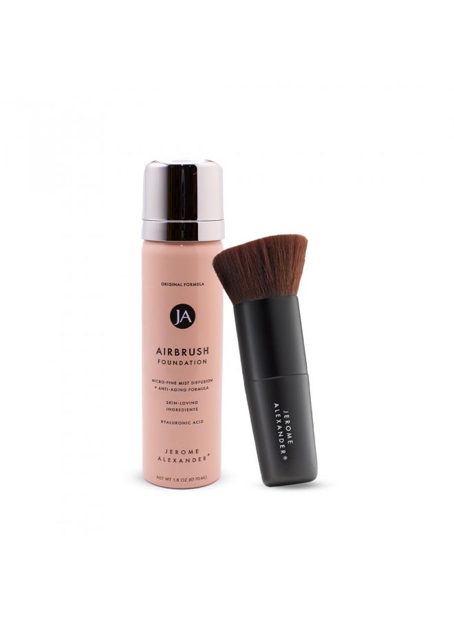 Jerome Alexander MagicMinerals AirBrush Foundation by Jerome Alexander 2pc Set with Airbrush Foundation and Kabuki Brush - Spray Makeup with Anti-aging Ingredients for Smooth Radiant Skin (Light)  - Image 1