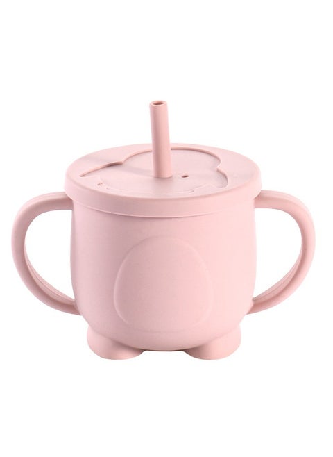 Baby Training Cup, Silicone Training Cup with Handle Lid And Straw, BPA Free, Unbreakable, Spill-Proof, Non-Slip Handle Toddler Sippy Cup