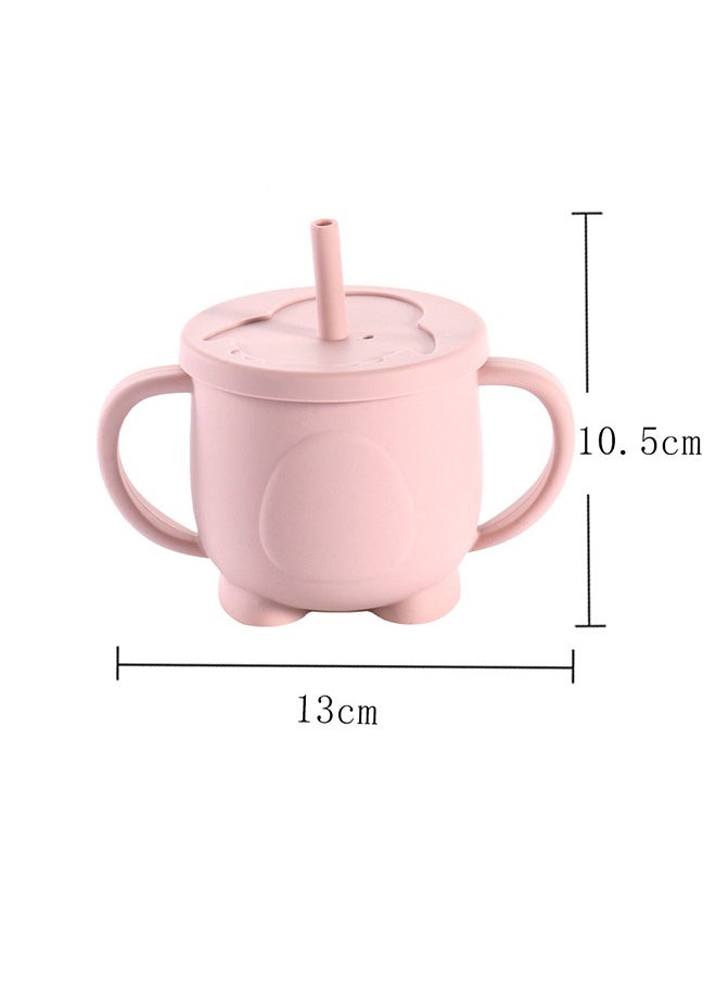 Baby Training Cup, Silicone Training Cup with Handle Lid And Straw, BPA Free, Unbreakable, Spill-Proof, Non-Slip Handle Toddler Sippy Cup