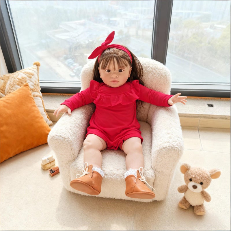 ROSHUAN 26 Inches Real Baby Size Rooted Brown Hair Life Like Reborn Baby Doll with Soft Weighted Cloth Body Realistic Newborn Toddler Girl Dolls That Look Real - Image 4
