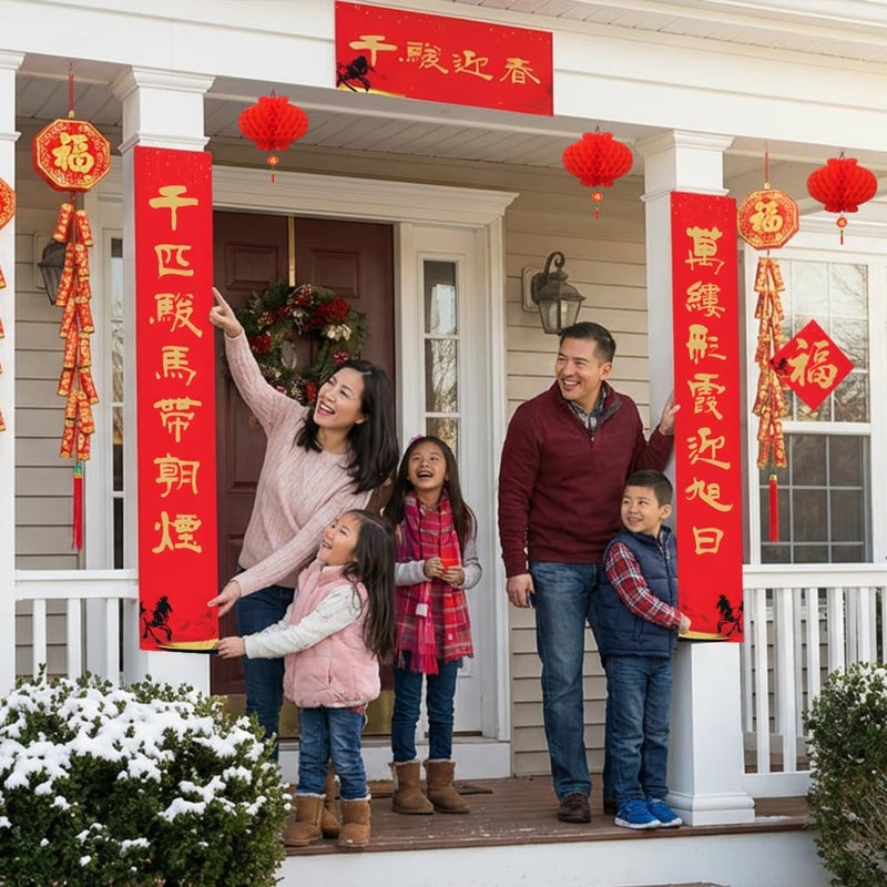 panlen Chinese New Year Decorations 2026, 70 Pcs Lunar Horse Year Decor, Chinese Couplets, Calligraphy Works Spring Festival Wall Stickers Poem, Red Envelopes, Paper Lanterns - Image 2