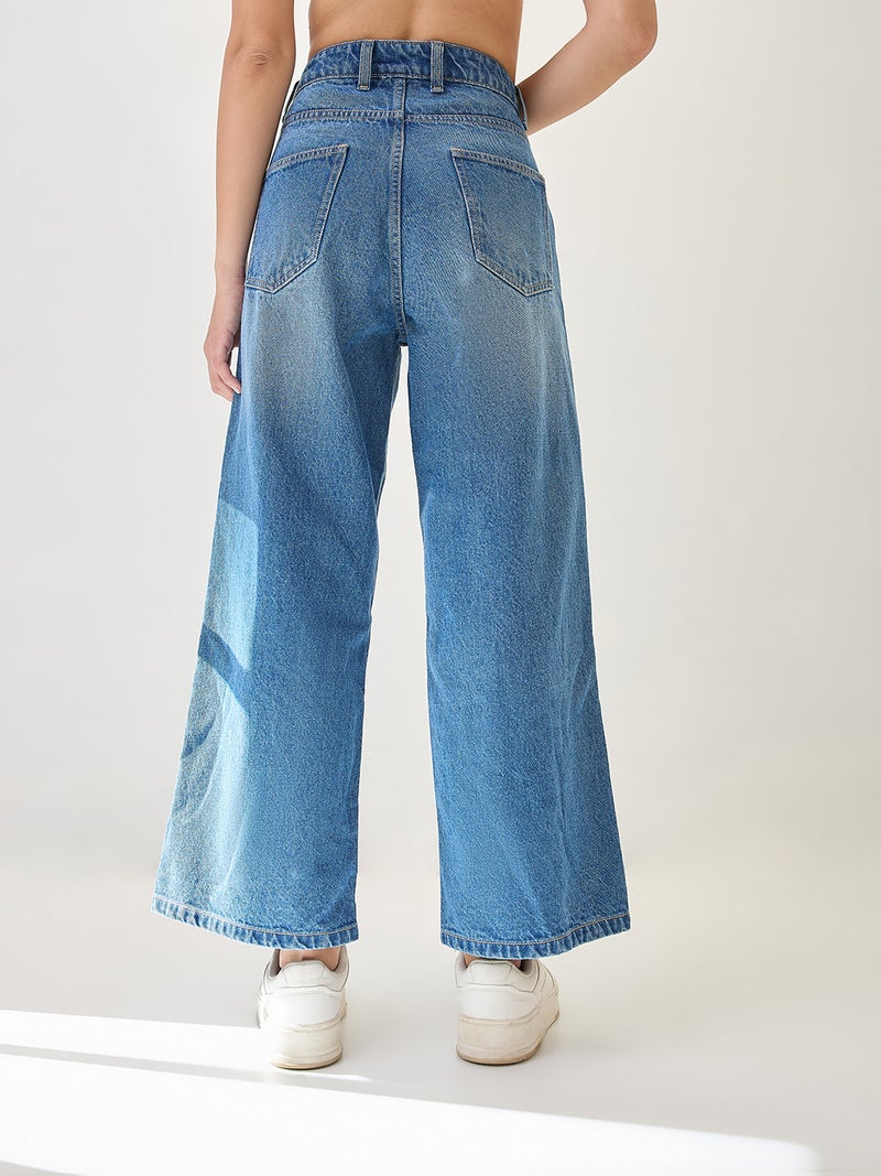 globus Globus Women Cotton Whiskers Effect Mid-Rise Wide Leg Denim Jeans  - Image 5
