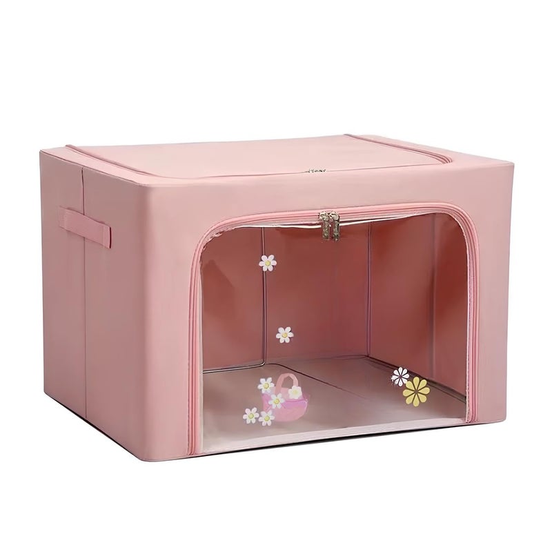 EARTHCONE 66 Litres Clothes Storage Box Organiser For Wardrobe With Transparent Window 2 Way Opening Closet Organizer With Handles Foldable Saree CoversBags With Zip Cartoon Print 1Pcs - Image 5