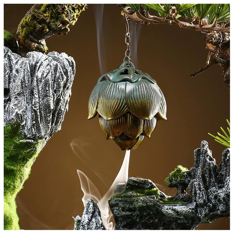 Primst Lotus Furnace Hollow Hanging Ball Incense Burner, Ceramic Backflow Incense Cones and Incense Coil Holder for Home Office Ornament Decoration - Image 1
