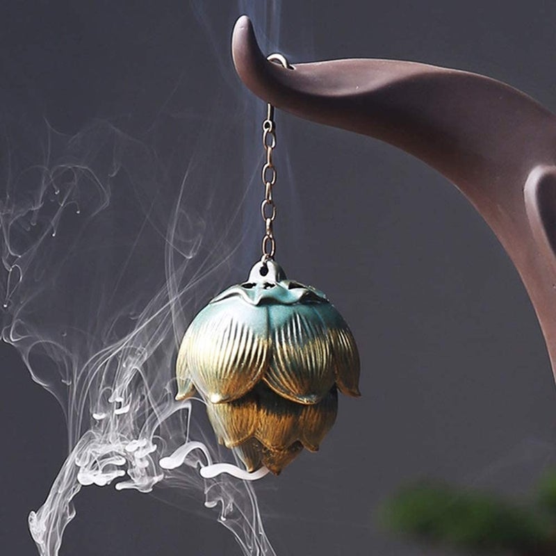 Primst Lotus Furnace Hollow Hanging Ball Incense Burner, Ceramic Backflow Incense Cones and Incense Coil Holder for Home Office Ornament Decoration - Image 3
