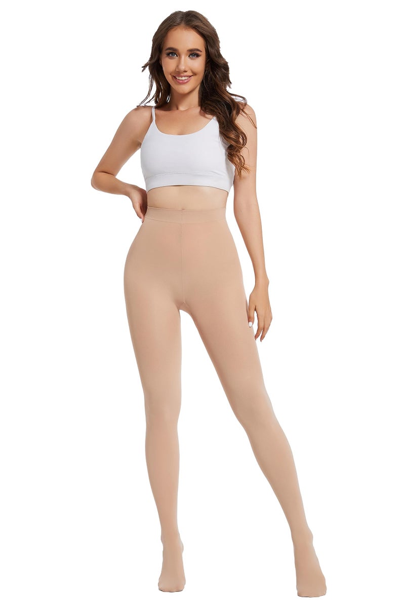 HeyUU HeyUU Women's 80D Ultra Soft Opaque Tights, High Waist Solid Color Footed Pantyhose with 29 Colors beige sm - Image 5