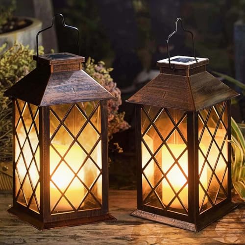 TAKE ME [2 Pack] TAKE ME 14" Solar Lantern Outdoor Garden Hanging Lantern Waterproof LED Flickering Flameless Candle Mission Lights for Table,Outdoor，Mothers Day Gifts Mom Wife - Image 1