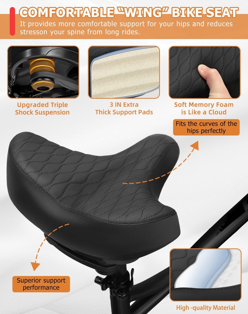 Phroxbik Wide Bicycle Seats for Comfort Men & Women, Oversized & Extra Soft Padded Bike Seat Cushion, Comfortable Large Bike Saddle for Ebike, Mountain Bike, Beach Cruiser, Stationary Exercise Bike - Image 2