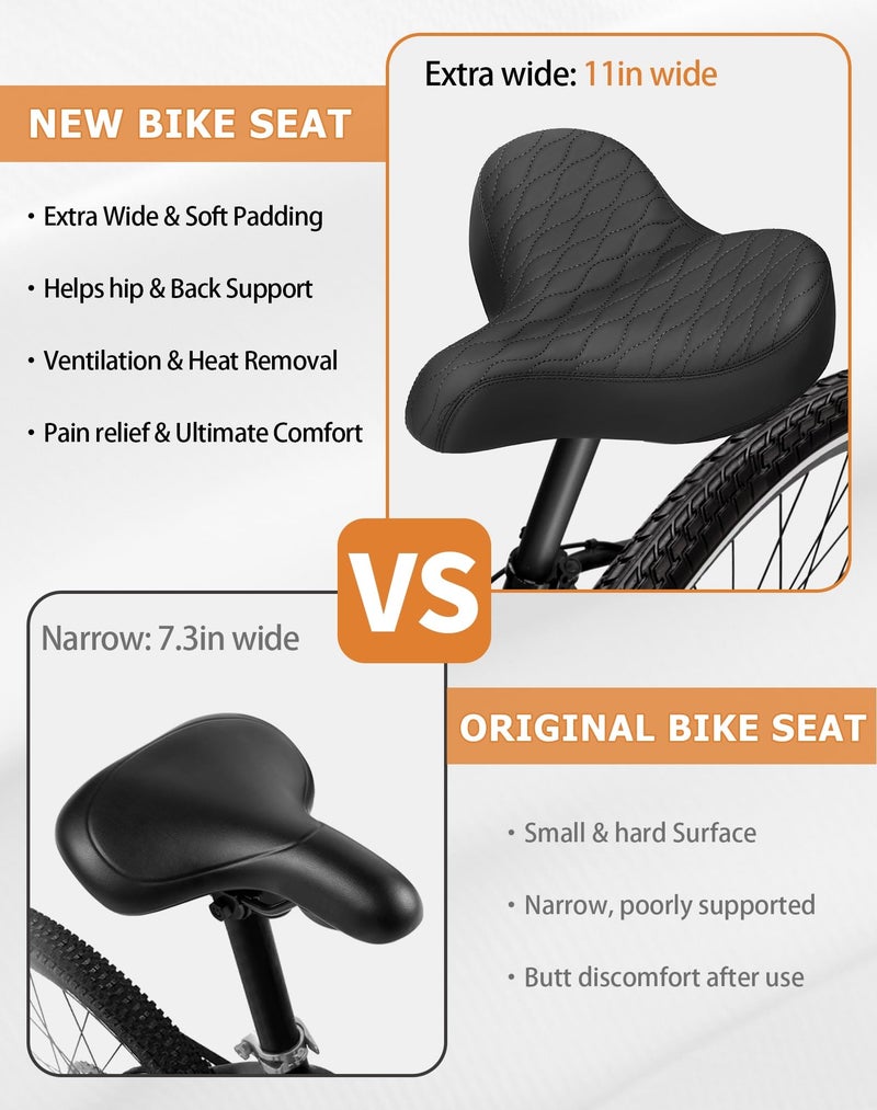 Phroxbik Wide Bicycle Seats for Comfort Men & Women, Oversized & Extra Soft Padded Bike Seat Cushion, Comfortable Large Bike Saddle for Ebike, Mountain Bike, Beach Cruiser, Stationary Exercise Bike - Image 5