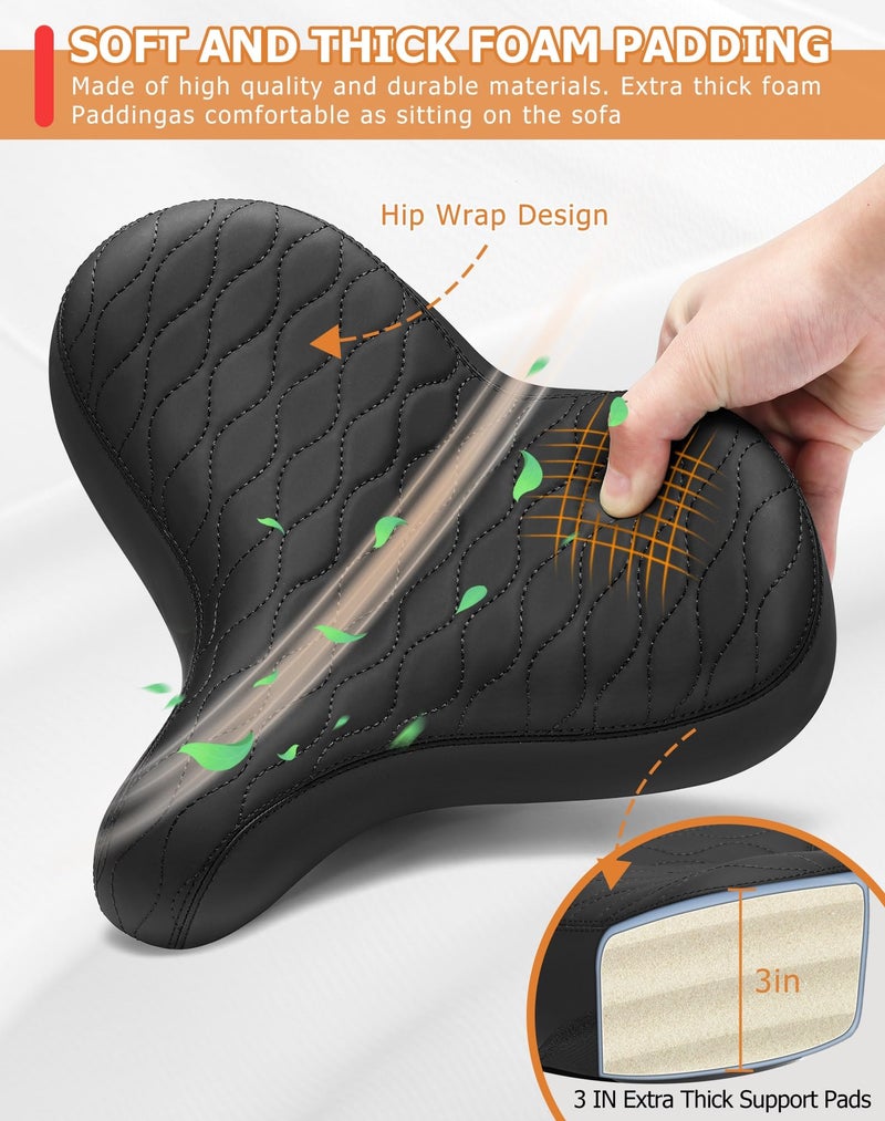 Phroxbik Wide Bicycle Seats for Comfort Men & Women, Oversized & Extra Soft Padded Bike Seat Cushion, Comfortable Large Bike Saddle for Ebike, Mountain Bike, Beach Cruiser, Stationary Exercise Bike - Image 4