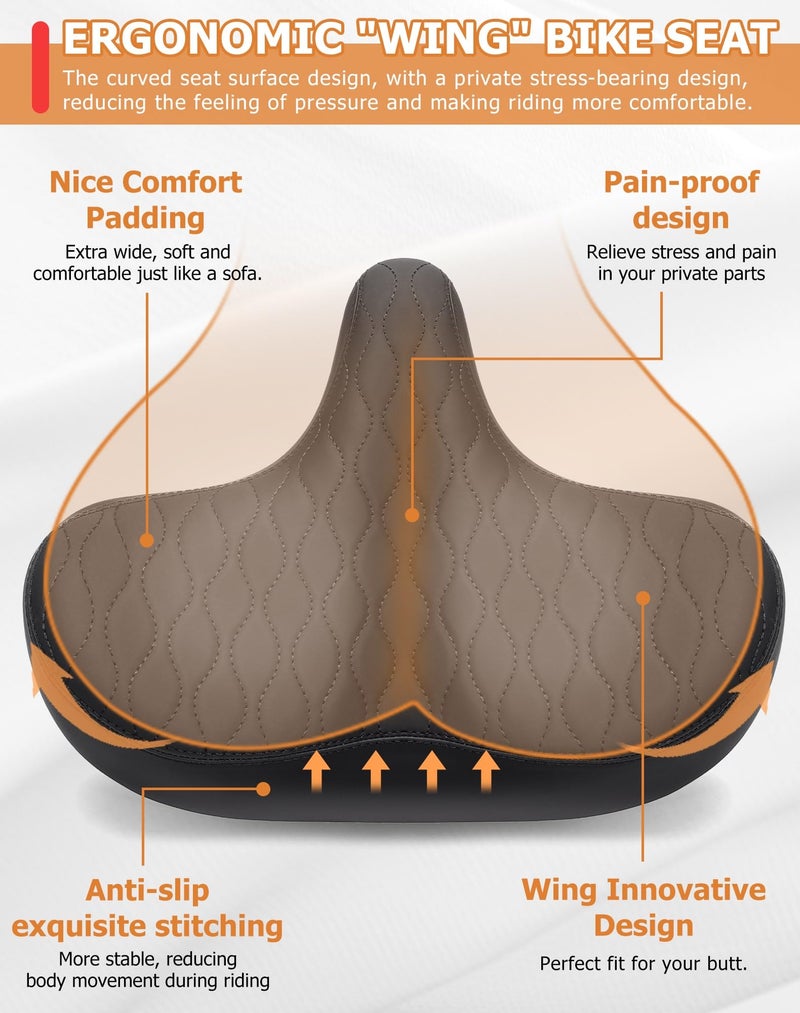 Phroxbik Wide Bicycle Seats for Comfort Men & Women, Oversized & Extra Soft Padded Bike Seat Cushion, Comfortable Large Bike Saddle for Ebike, Mountain Bike, Beach Cruiser, Stationary Exercise Bike - Image 3