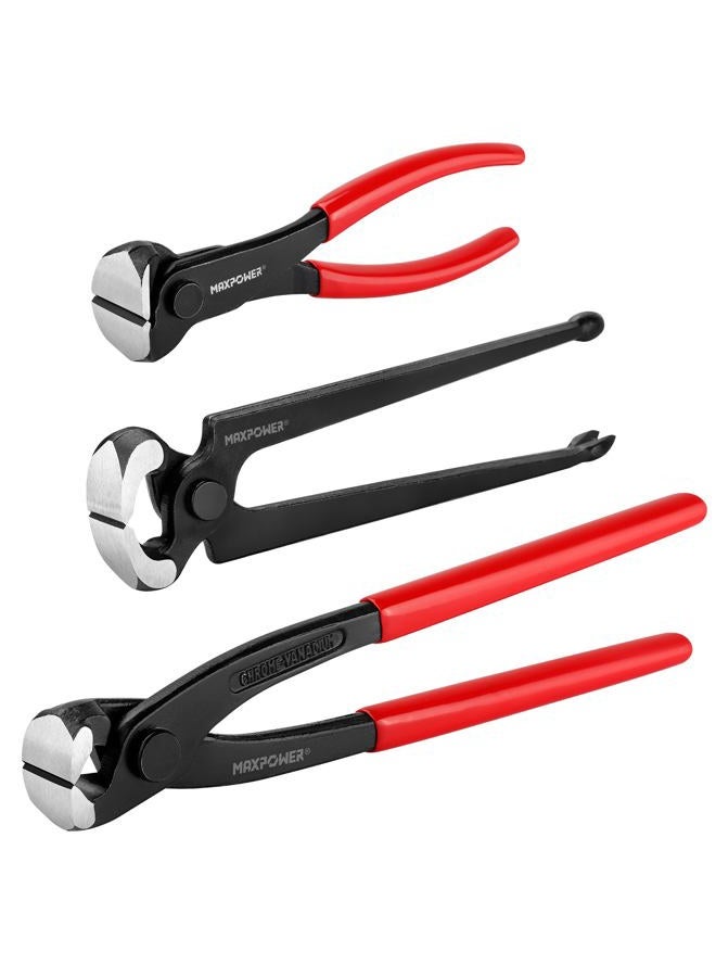 MAXPOWER 3PCS Nail Puller Set, 9 inch End Cutting Nippers, 7 inch End Cutting Pliers, 8 inch Carpenter's Pincers - Image 1
