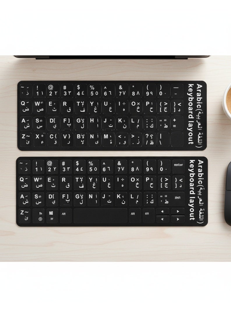 Haing 2 pcs -Pack Durable Arabic Keyboard Stickers, Dustproof, Waterproof, Strong Adhesion, Black Background with White Letters, for Laptops and Desktops (Arabic-Black) - Image 1