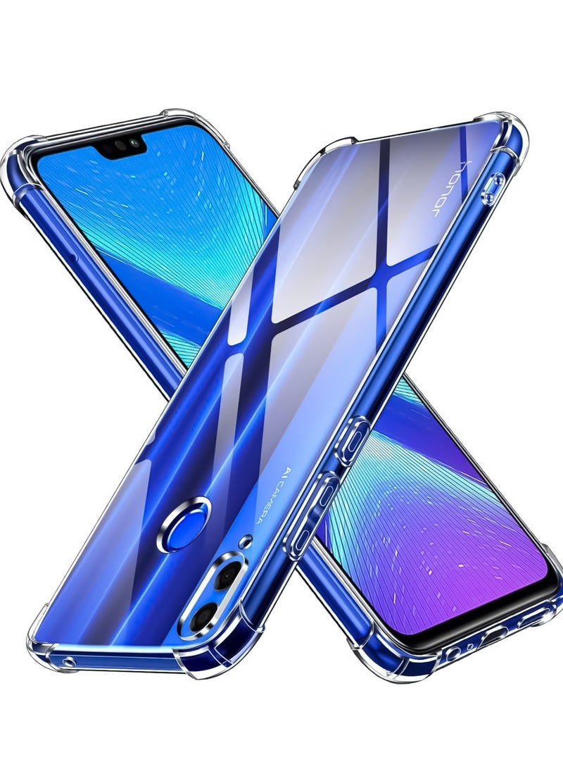 جراب KING KONG مقاوم للصدمات لهاتف Honor 8X، شفاف مع ظهر بلاستيك صلب وإطار TPU ناعم لحماية الكاميرا
