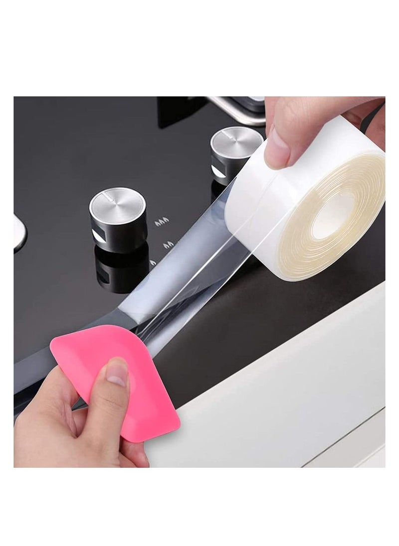Excefore - Self Adhesive Sealing Tape, Transparent Caulk Tape with Silicone Removal Scraper - Image 1