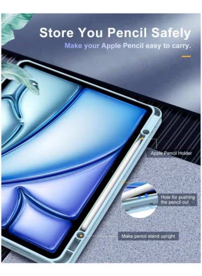 TIGER Case for iPad Air 13 Inch M3 & M2 (2025/2024) – Slim Lightweight Stand Cover in Blue with Apple Pencil Holder | Transparent Hard Back Shell | Magnetic Auto Wake/Sleep | Smart Trifold Folding Design for Typing & Viewing | Pencil Charging Compatible  - Image 3