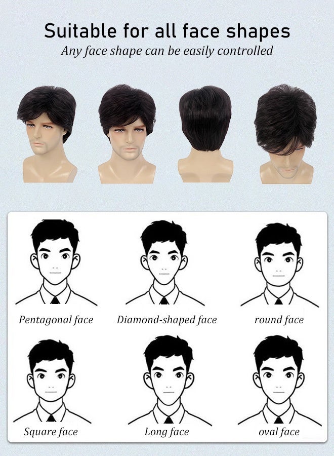 JS-[Applicable to all ages] Natural black men's short hair.mens wig，liam gallagher wig，wigs for men，mens wigs，short wig，wig for men，male wigs，mens wigs short hair，toupee，old man wig，short black wig，wig men，black wig men - Image 4