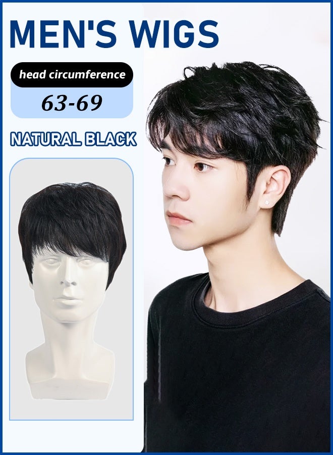 JS-[Applicable to all ages] Natural black men's short hair.mens wig，liam gallagher wig，wigs for men，mens wigs，short wig，wig for men，male wigs，mens wigs short hair，toupee，old man wig，short black wig，wig men，black wig men - Image 1