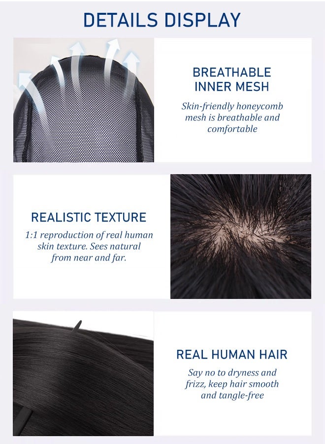 JS-[Applicable to all ages] Natural black men's short hair.mens wig，liam gallagher wig，wigs for men，mens wigs，short wig，wig for men，male wigs，mens wigs short hair，toupee，old man wig，short black wig，wig men，black wig men - Image 3