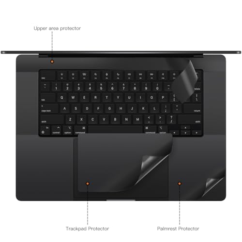 CaseBuy Palm Rest Protector Vinyl Skin Stickers(3 in 1) for 2024 2023 M4 M3 Pro/Max MacBook Pro 16 inch A2991 A3403 A3186 with Touch-ID Scratch-Resistant Keyboard Cover -Space Black - Image 3