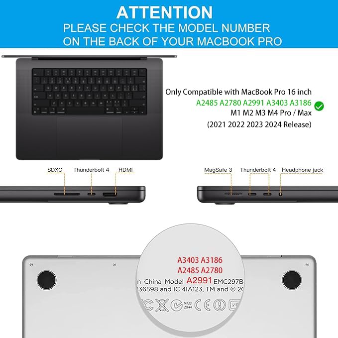 CaseBuy Palm Rest Protector Vinyl Skin Stickers(3 in 1) for 2024 2023 M4 M3 Pro/Max MacBook Pro 16 inch A2991 A3403 A3186 with Touch-ID Scratch-Resistant Keyboard Cover -Space Black - Image 2
