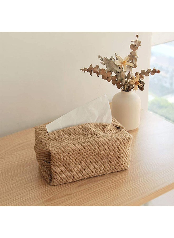Peachjoy Organic-Linen Tissue Box Napkin Holder, Japanese Style Cotton And Linen Cloth Art Pumping Box Simple Homestay Concave Shape Storage Bag Creative Home Living Room Dining Table  - Image 4
