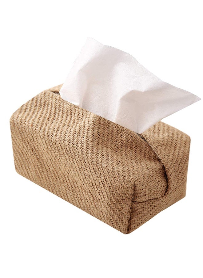 Peachjoy Organic-Linen Tissue Box Napkin Holder, Japanese Style Cotton And Linen Cloth Art Pumping Box Simple Homestay Concave Shape Storage Bag Creative Home Living Room Dining Table  - Image 1