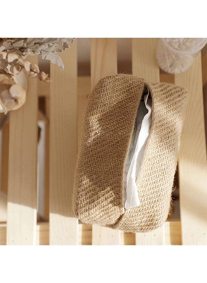 Peachjoy Organic-Linen Tissue Box Napkin Holder, Japanese Style Cotton And Linen Cloth Art Pumping Box Simple Homestay Concave Shape Storage Bag Creative Home Living Room Dining Table  - Image 3