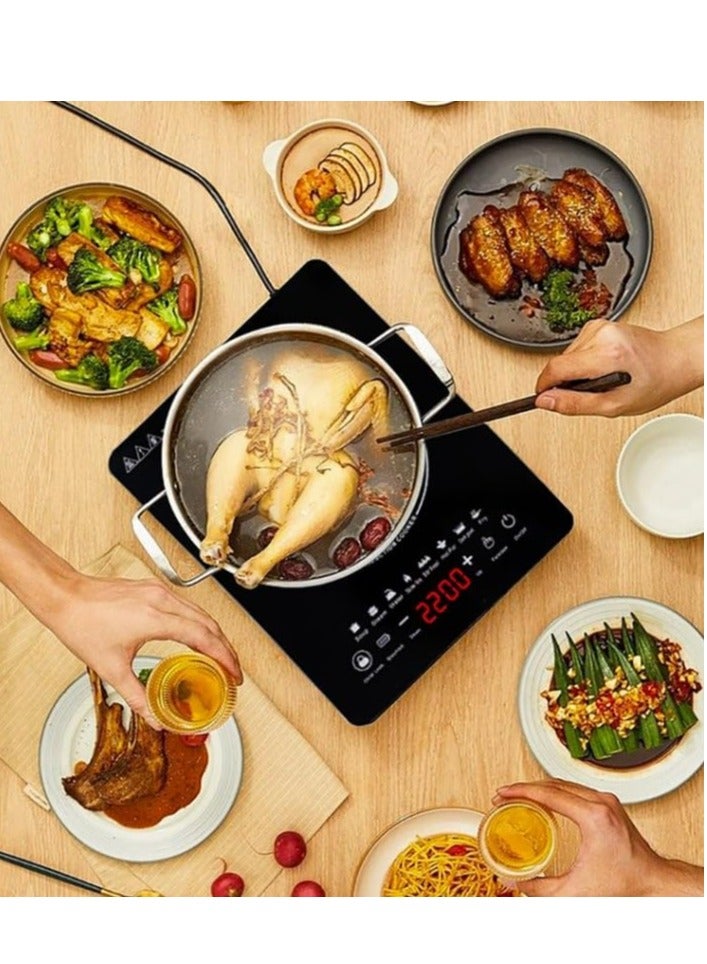 هالامين Here's the Arabic translation for the product name:  **موقد الحث المحمول، موقد سطح العمل متعدد الوظائف، موقد كهربائي 2200 واط مع زجاج سهل التنظيف، طباخ يعمل باللمس مع 8 أوضاع حساسة** - Image 4