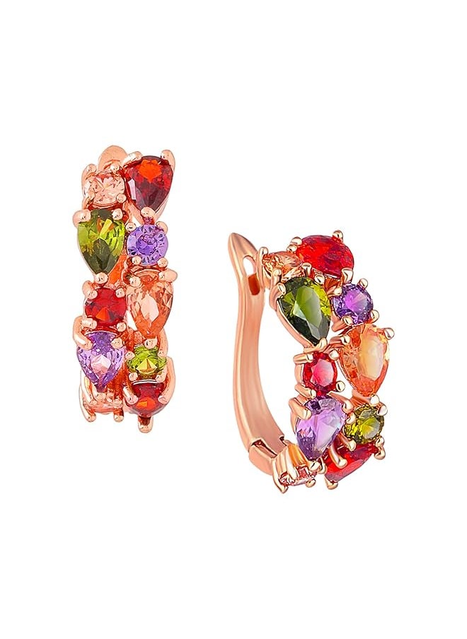 YELLOW CHIMES - Sparkling Colors Flowerets Vine Swiss 18K Rose Gold Plated Clip On Earrings - Image 1