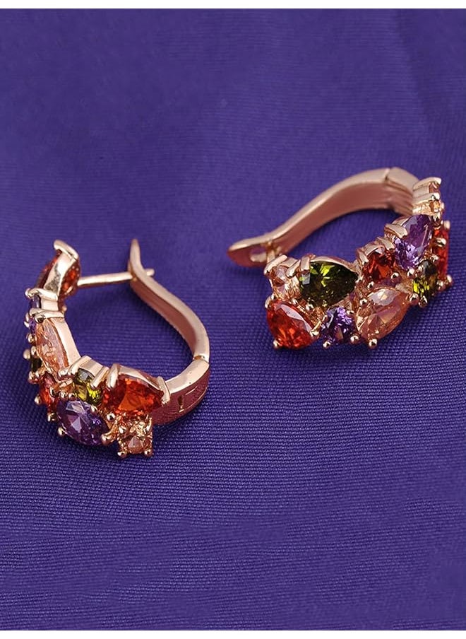 YELLOW CHIMES - Sparkling Colors Flowerets Vine Swiss 18K Rose Gold Plated Clip On Earrings - Image 1
