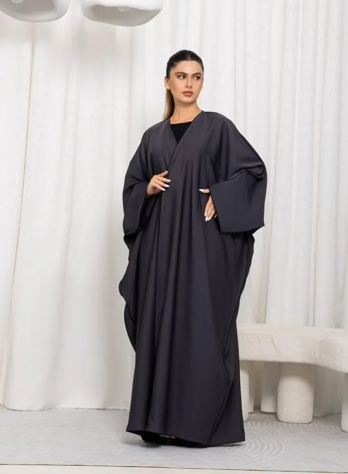 Nikias Nikias Grey Nida Plain Bahraini Cut Abaya