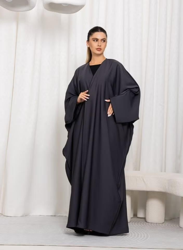 Nikias Grey Nida Plain Bahraini Cut Abaya - Image 2