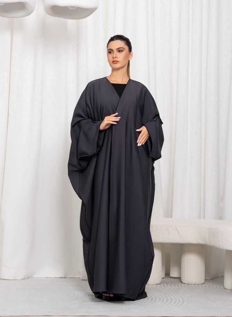 Nikias Grey Nida Plain Bahraini Cut Abaya - Image 1