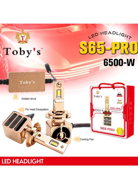Tobys S65 PRO H4 2 Pieces 130W LED Headlight Bulb Assembly 13000 Lumens Xtreme Bright With Color Temperature 6500K