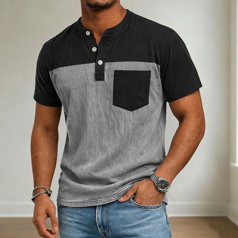 تيشيرت هنلي بأكمام قصيرة للرجال بتصميم كتل ملونة - Image 2