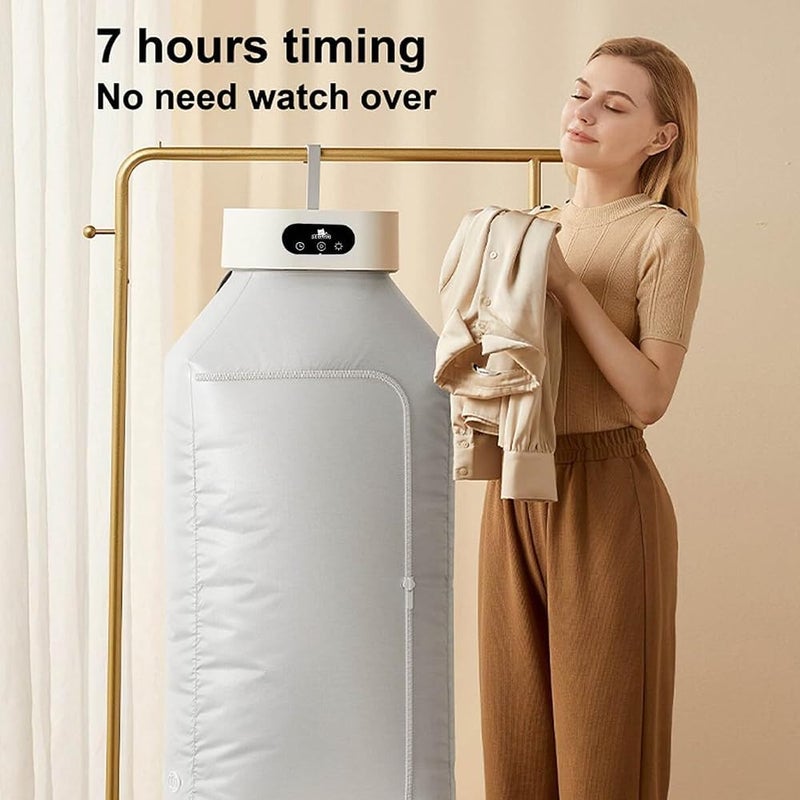 Goreem Portable clothes dryer for apartments, dorms, RVs Easy-to-use mini clothes dryer with dry bag for delicate garments, underwear, baby clothes, two heating modes, time setting function and purple light - Image 2