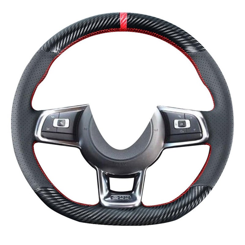 Kivnto DIY Stitching Carbon Fiber Steering Wheel Cover for Volkswagen VW Golf GTI 7 MK7 Golf R Jetta 20T GLI 2015 2016 2017 2018 2019 2020 2021 Black 15 inches Leather Interior Accessories