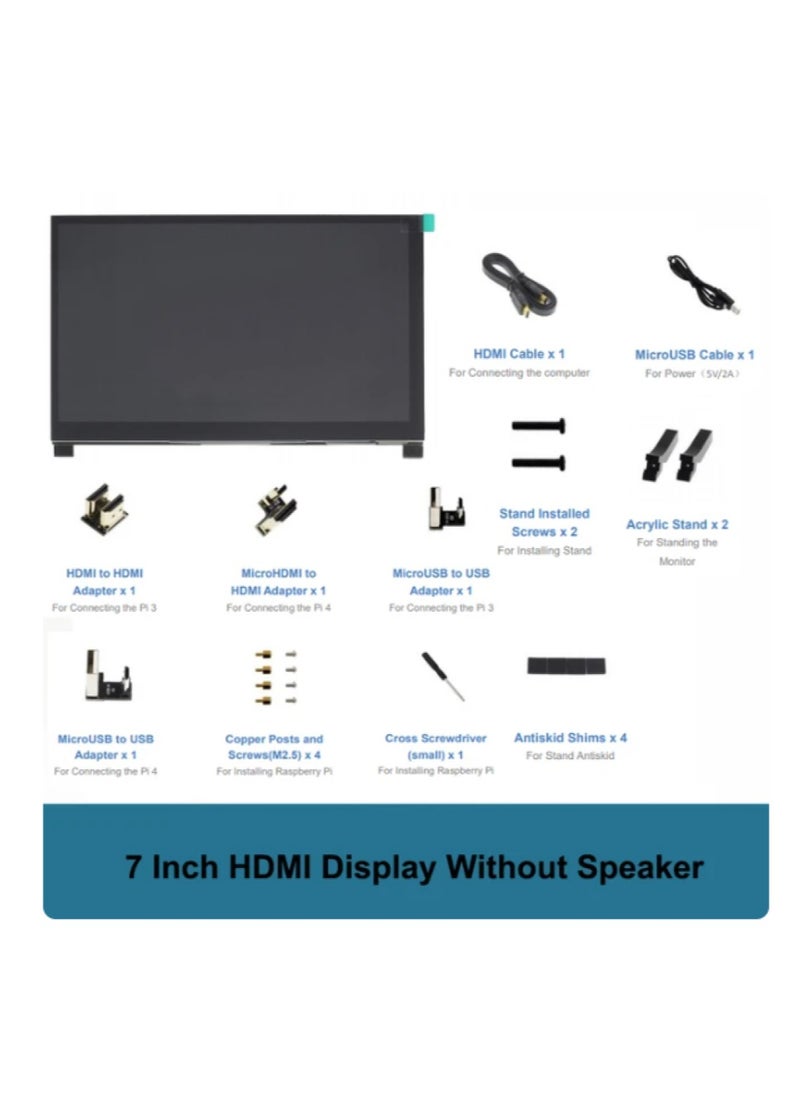 Generic - 7 Inch HD IPS Capacitive Touchscreen Display 1024*600 Resolution Small Portable Monitor with USB HD Interface Compatible with Raspberry Pi Educational Tool - Image 1