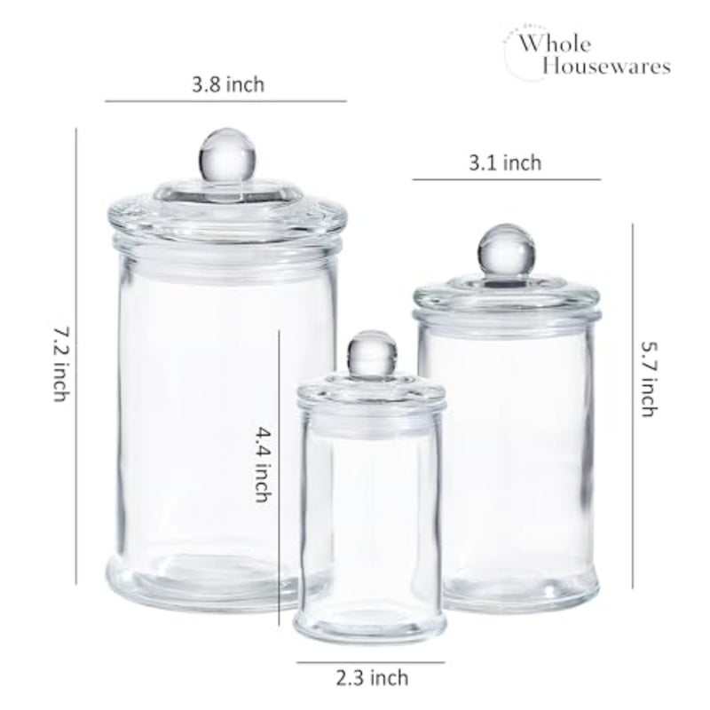 Shebei Set of 3 Bathroom Canisters - Storage Container Jars - Premium Glas Apothecary Jars with Lids - Small Glas Jars for Kitchen or Bathroom Storage - Decorative Crystal Containers - Image 3