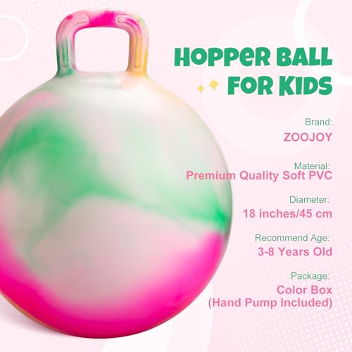 ZOOJOY Hopper Ball for Kids 18 Inch Bouncy Ball with Handle Clouds Girl Toys for Indoor Outdoor Active Play Hopping Ball Easter Basket Stuffers Girls Boys Gifts for 3 4 5 6 7 8 Yr Old Balance Toys - Image 5