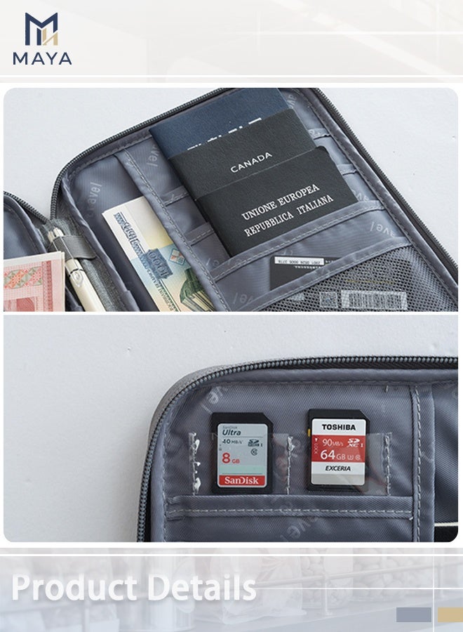 مايا محفظة سفر عائلية مزودة بتقنية RFID لحفظ جوازات السفر - منظم مستندات مقاوم للماء بسعة كبيرة مع حزام للمعصم لجوازات السفر والبطاقات والتذاكر (رمادي) - Image 2