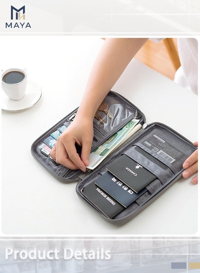 مايا محفظة سفر عائلية مزودة بتقنية RFID لحفظ جوازات السفر - منظم مستندات مقاوم للماء بسعة كبيرة مع حزام للمعصم لجوازات السفر والبطاقات والتذاكر (رمادي) - Image 4