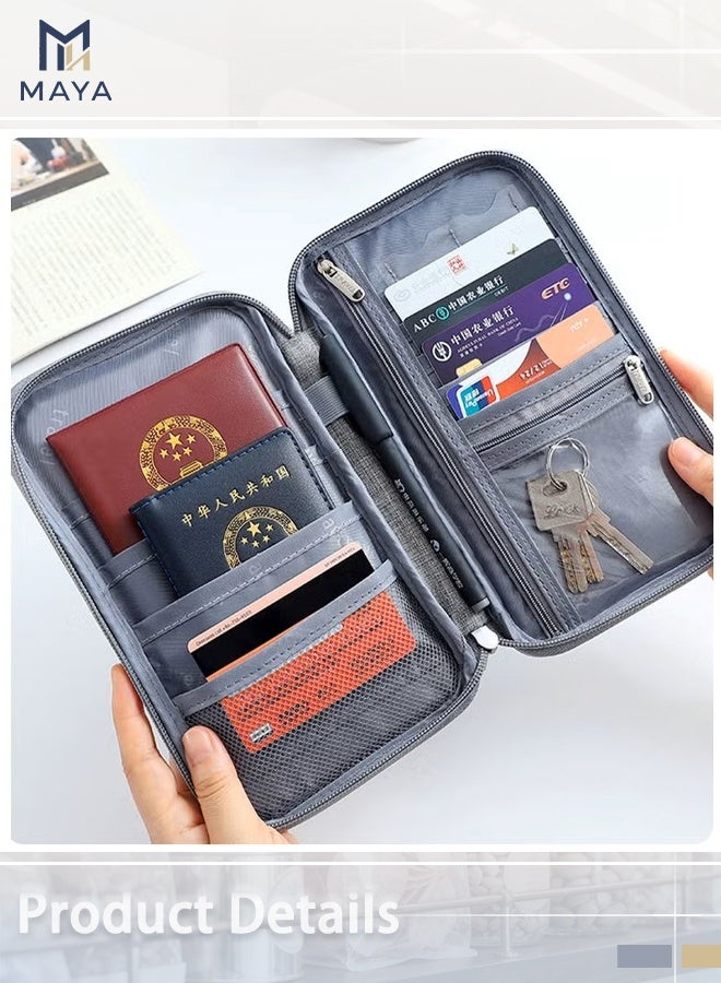 مايا محفظة سفر عائلية مزودة بتقنية RFID لحفظ جوازات السفر - منظم مستندات مقاوم للماء بسعة كبيرة مع حزام للمعصم لجوازات السفر والبطاقات والتذاكر (رمادي) - Image 3