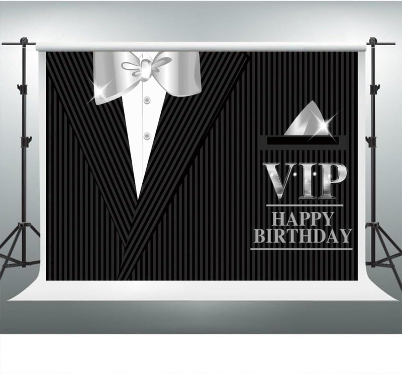 YongFoto YongFoto 7x5ft Man VIP Happy Birthday Backdrop Gentleman Black Tuxedo Suits White Shirts Photography Background Sir 16th 17th 18th Birthday Party Decoration Boy Portrait Stage Performance Poster  - Image 3