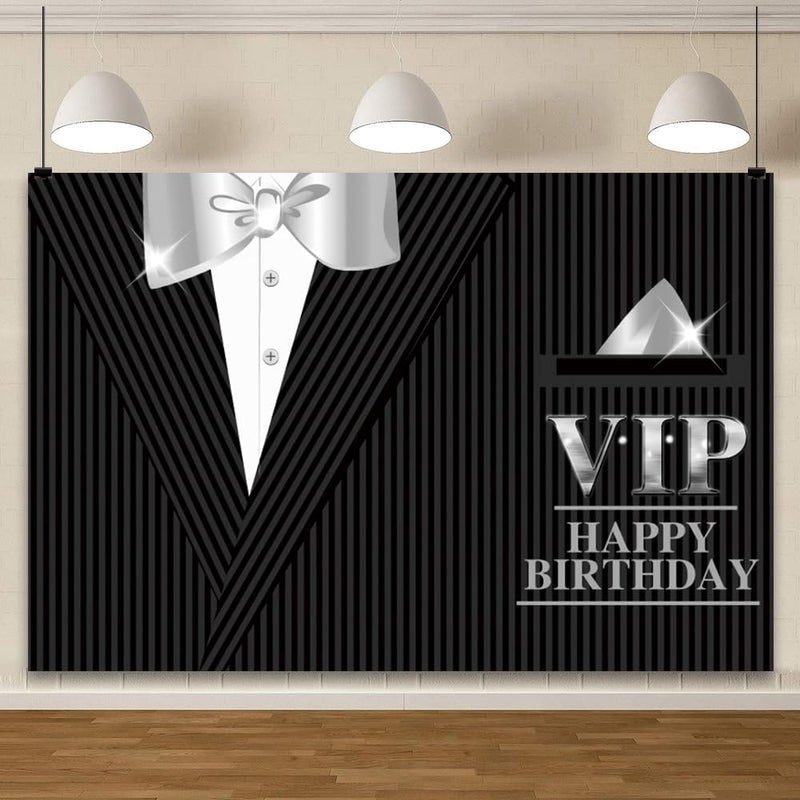 YongFoto YongFoto 7x5ft Man VIP Happy Birthday Backdrop Gentleman Black Tuxedo Suits White Shirts Photography Background Sir 16th 17th 18th Birthday Party Decoration Boy Portrait Stage Performance Poster  - Image 2