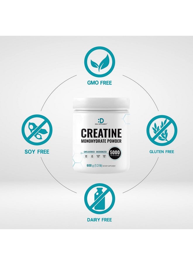 DEAL SUPPLEMENT - Creatine Monohydrate Powder 600 Grams (1.32Lb) Unflavored; Pure; Micronized Creatine Powder 5000Mg(5G) Per Serving 4 Month Supply Vegan; Keto Nongmo No Filler No Additives 120 Servings - Image 1