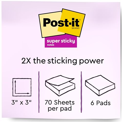 Post It Post-it Super Sticky Recycled Notes, 3x3 in, 6 Pads, 2X The Sticking Power, Bali Collection, Pastel Colors (Lavender, Apricot, Blue, Pink, Mint), 30% Recycled Paper (654-6SSNRP) - Image 3