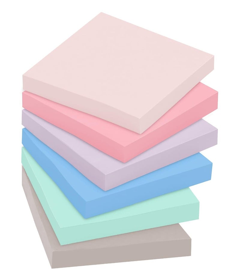 Post It Post-it Super Sticky Recycled Notes, 3x3 in, 6 Pads, 2X The Sticking Power, Bali Collection, Pastel Colors (Lavender, Apricot, Blue, Pink, Mint), 30% Recycled Paper (654-6SSNRP) - Image 2