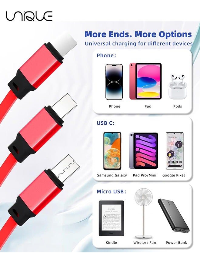 Unique 3 in 1 Retractable Charging Cable，Multi USB Cable Fast Charger Cord for iPhone, Samsung, iPad, Tablets, Switch and More (Red) - Image 2